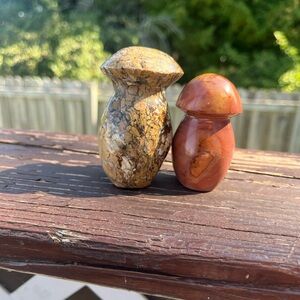 Set of (2) Jasper Mushroom Figurines